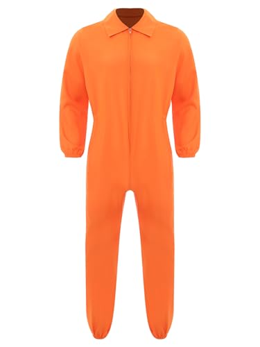 Yruioon Herren Damen Sträfling Kostüm Orange Prisoner Häftling Kostüm Orange Gefangener Overall Jumpsuit Gefängnis Kostüm Für Halloween Karneval Fasching Orange M von Yruioon