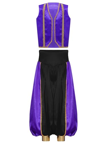 Yruioon Jungen Arabischer Prinz Kostüm Satin Weste + Haremshose Kinder Arabische Kleidung Flaschengeist Fasching Karneval Kostüm Lila Schwarz 158-164 Yruioon Jungen Arabischer Prinz Kostüm Satin Weste + Haremshose Kinder Arabische Kleidung Flaschengeist Fasching Karneval Kostüm Lila Schwarz 158-164 von Yruioon