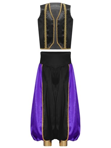 Yruioon Jungen Arabischer Prinz Kostüm Satin Weste + Haremshose Kinder Arabische Kleidung Flaschengeist Fasching Karneval Kostüm Schwarz 134-140 Yruioon Jungen Arabischer Prinz Kostüm Satin Weste + Haremshose Kinder Arabische Kleidung Flaschengeist Fasching Karneval Kostüm Schwarz 134-140 von Yruioon