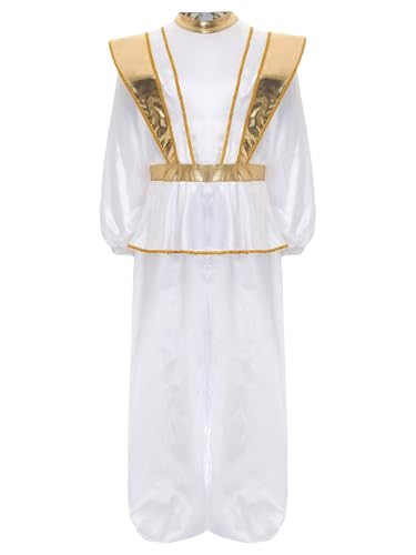 Yruioon Kinder Arabische Kleidung Jungen Arabische Prinz Kostüm Glänzend Jumpsuit Langarm Body Overall Halloween Weihnachten Karneval Party Outfits Weiß 170-176 von Yruioon