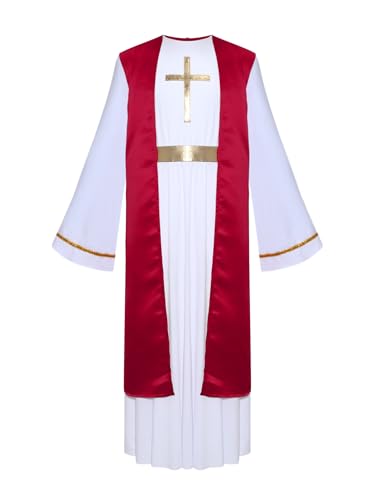 Yruioon Kinder Jesus Kostüm Jungen Griechischer Gott Kostüm Krippenspiel Toga Gewand Halloween Weihnachten Karneval Party Outfits Burgundy 110-116 von Yruioon