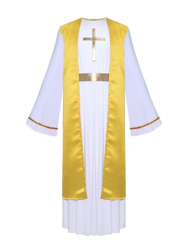 Yruioon Kinder Jesus Kostüm Jungen Griechischer Gott Kostüm Krippenspiel Toga Gewand Halloween Weihnachten Karneval Party Outfits Hellgelb 170-176 von Yruioon