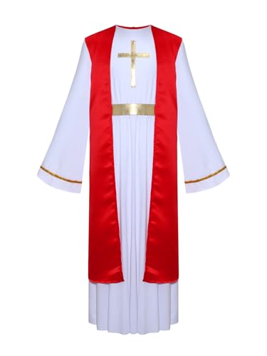 Yruioon Kinder Jesus Kostüm Jungen Griechischer Gott Kostüm Krippenspiel Toga Gewand Halloween Weihnachten Karneval Party Outfits Rot 122-128 von Yruioon