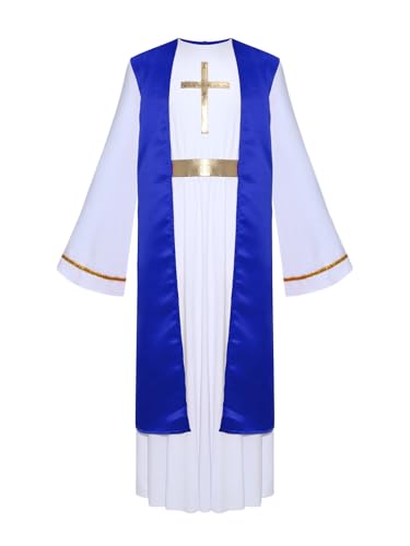 Yruioon Kinder Jesus Kostüm Jungen Griechischer Gott Kostüm Krippenspiel Toga Gewand Halloween Weihnachten Karneval Party Outfits Royal Blau 110-116 von Yruioon
