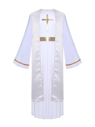 Yruioon Kinder Jesus Kostüm Jungen Griechischer Gott Kostüm Krippenspiel Toga Gewand Halloween Weihnachten Karneval Party Outfits Weiß 146-152 von Yruioon