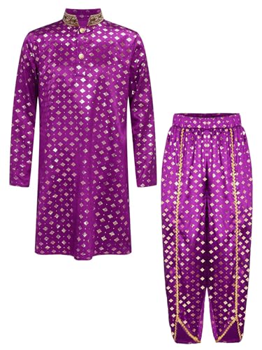 Yruioon Kinder Jungen Mädchen Indische Kleidung Langarm Tops Oberteile + Pumphose Arabische Kurta Set für Halloween Karneval Fasching Party Lila 170-176 Yruioon Kinder Jungen Mädchen Indische Kleidung Langarm Tops Oberteile + Pumphose Arabische Kurta Set für Halloween Karneval Fasching Party Lila 170-176 von Yruioon