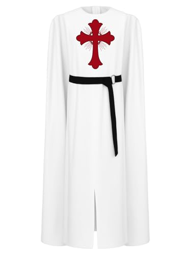 Yruioon Kinder Jungen Ritter Kostüm Mittelalter Krieger Kostüm Römischer Gladiator Robe mit Umhang Halloween Weihnachten Karneval Fasching Party Outfits Weiß 134-140 von Yruioon