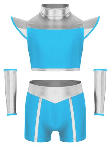 Yruioon Mädchen Alien Kostüm Metallic Crop Tops + Shorts + Armband Space Girl Outfit Weltall Astronauten Kostüm Halloween Karneval Fasching Hellblau 158-164 Yruioon Mädchen Alien Kostüm Metallic Crop Tops + Shorts + Armband Space Girl Outfit Weltall Astronauten Kostüm Halloween Karneval Fasching Hellblau 158-164 von Yruioon