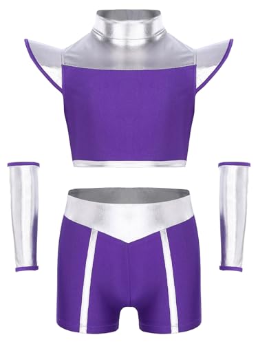 Yruioon Mädchen Alien Kostüm Metallic Crop Tops + Shorts + Armband Space Girl Outfit Weltall Astronauten Kostüm Halloween Karneval Fasching Lila 122-128 Yruioon Mädchen Alien Kostüm Metallic Crop Tops + Shorts + Armband Space Girl Outfit Weltall Astronauten Kostüm Halloween Karneval Fasching Lila 122-128 von Yruioon