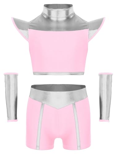 Yruioon Mädchen Alien Kostüm Metallic Crop Tops + Shorts + Armband Space Girl Outfit Weltall Astronauten Kostüm Halloween Karneval Fasching Rosa 110-116 Yruioon Mädchen Alien Kostüm Metallic Crop Tops + Shorts + Armband Space Girl Outfit Weltall Astronauten Kostüm Halloween Karneval Fasching Rosa 110-116 von Yruioon