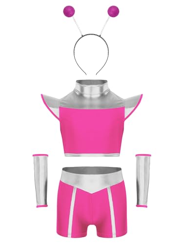 Yruioon Mädchen Alien Kostüm Space Girl Kleid Metallic Crop Tops + Shorts +Haarreif + Armband Weltall Astronauten Kostüm Festival Party Outfits Dunkel Rosa 110-116 Yruioon Mädchen Alien Kostüm Space Girl Kleid Metallic Crop Tops + Shorts +Haarreif + Armband Weltall Astronauten Kostüm Festival Party Outfits Dunkel Rosa 110-116 von Yruioon