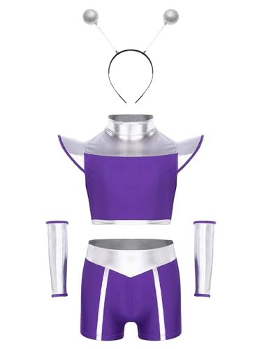 Yruioon Mädchen Alien Kostüm Space Girl Kleid Metallic Crop Tops + Shorts +Haarreif + Armband Weltall Astronauten Kostüm Festival Party Outfits Lila 134-140 Yruioon Mädchen Alien Kostüm Space Girl Kleid Metallic Crop Tops + Shorts +Haarreif + Armband Weltall Astronauten Kostüm Festival Party Outfits Lila 134-140 von Yruioon