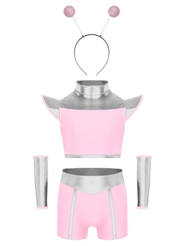 Yruioon Mädchen Alien Kostüm Space Girl Kleid Metallic Crop Tops + Shorts +Haarreif + Armband Weltall Astronauten Kostüm Festival Party Outfits Rosa 170-176 Yruioon Mädchen Alien Kostüm Space Girl Kleid Metallic Crop Tops + Shorts +Haarreif + Armband Weltall Astronauten Kostüm Festival Party Outfits Rosa 170-176 von Yruioon