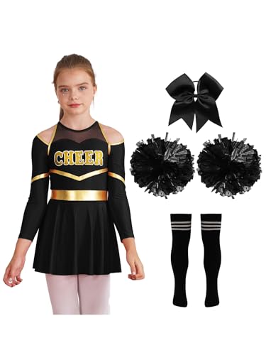 Yruioon Mädchen Cheer Leader Cheerleading Kostüm Cheerleading Uniform Langarm Kleid mit Pompoms Socken Tanzkleid Halloween Karneval Fasching Tanzkostüm A Schwarz 170-176 Yruioon Mädchen Cheer Leader Cheerleading Kostüm Cheerleading Uniform Langarm Kleid mit Pompoms Socken Tanzkleid Halloween Karneval Fasching Tanzkostüm A Schwarz 170-176 von Yruioon