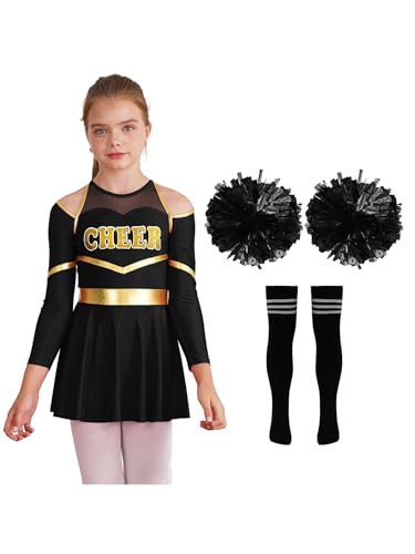 Yruioon Mädchen Cheer Leader Cheerleading Kostüm Cheerleading Uniform Langarm Kleid mit Pompoms Socken Tanzkleid Halloween Karneval Fasching Tanzkostüm C Schwarz 158-164 Yruioon Mädchen Cheer Leader Cheerleading Kostüm Cheerleading Uniform Langarm Kleid mit Pompoms Socken Tanzkleid Halloween Karneval Fasching Tanzkostüm C Schwarz 158-164 von Yruioon