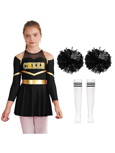 Yruioon Mädchen Cheer Leader Cheerleading Kostüm Cheerleading Uniform Langarm Kleid mit Pompoms Socken Tanzkleid Halloween Karneval Fasching Tanzkostüm C Weiß&Schwarz 146-152 Yruioon Mädchen Cheer Leader Cheerleading Kostüm Cheerleading Uniform Langarm Kleid mit Pompoms Socken Tanzkleid Halloween Karneval Fasching Tanzkostüm C Weiß&Schwarz 146-152 von Yruioon