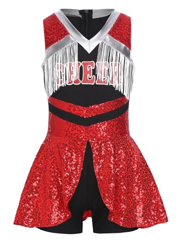 Yruioon Mädchen Cheer Leader Kostüm Ärmellos Cheerleading Kleid Glitzer Tanzkleid Cheerleading Uniform Halloween Karneval Fasching Partykleid Rot 110-116 Yruioon Mädchen Cheer Leader Kostüm Ärmellos Cheerleading Kleid Glitzer Tanzkleid Cheerleading Uniform Halloween Karneval Fasching Partykleid Rot 110-116 von Yruioon