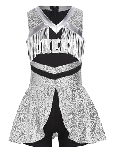 Yruioon Mädchen Cheer Leader Kostüm Ärmellos Cheerleading Kleid Glitzer Tanzkleid Cheerleading Uniform Halloween Karneval Fasching Partykleid Silber 158-164 Yruioon Mädchen Cheer Leader Kostüm Ärmellos Cheerleading Kleid Glitzer Tanzkleid Cheerleading Uniform Halloween Karneval Fasching Partykleid Silber 158-164 von Yruioon