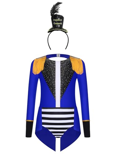 Yruioon Mädchen Zirkus Kostüm Langarm Body Overall mit Haarreif Zirkusdirektor Uniform Halloween Karneval Fasching Tanzkostüm Royal Blau Schwarz 122-128 Yruioon Mädchen Zirkus Kostüm Langarm Body Overall mit Haarreif Zirkusdirektor Uniform Halloween Karneval Fasching Tanzkostüm Royal Blau Schwarz 122-128 von Yruioon