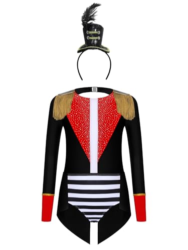 Yruioon Mädchen Zirkus Kostüm Langarm Body Overall mit Haarreif Zirkusdirektor Uniform Halloween Karneval Fasching Tanzkostüm Schwarz 122-128 Yruioon Mädchen Zirkus Kostüm Langarm Body Overall mit Haarreif Zirkusdirektor Uniform Halloween Karneval Fasching Tanzkostüm Schwarz 122-128 von Yruioon