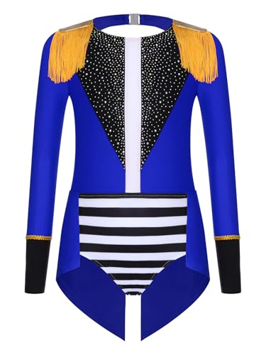 Yruioon Mädchen Zirkus Kostüm Zirkusdirektor Uniform Glitzer Body Overall Langarm Tanzbody Halloween Weihnachten Karneval Tanzkostüm Königsblau 158-164 von Yruioon