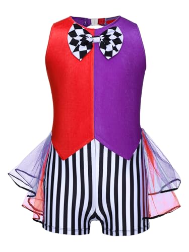 Yruioon Mädchen Zirkus Kostüm Zirkusdirektor Uniform Streifen Body Overall Tanzbody Halloween Karneval Fasching Tanzkostüm Rot 122-128 von Yruioon