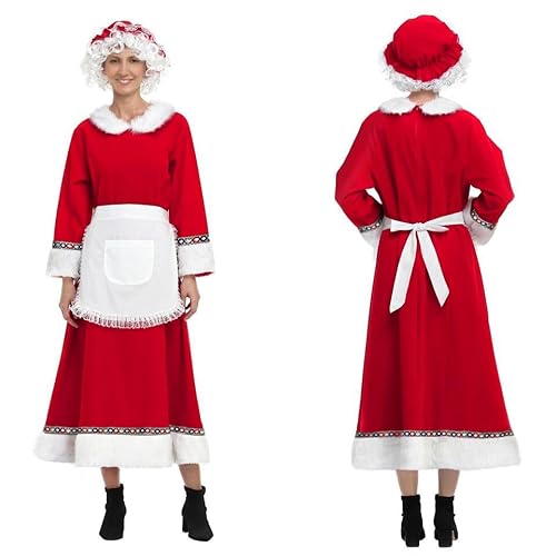 Mrs. Claus Kostüm Erwachsene Damen Weihnachten Weihnachtsmann Deluxe Samt Kleid (Rot, Large) von Yruiz