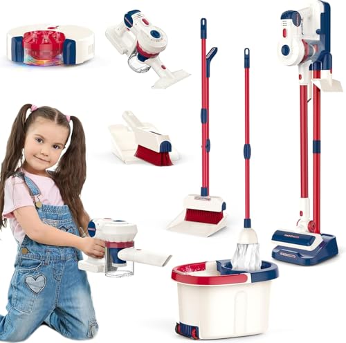 Ysityum Kinder Reinigungsspielzeug Set für Kleinkinder, 12 Teile Staubsauger, Kehrmaschine, Eimer, Mopp, so als ob zu Hause Reinigung Spielzeug Set Geschenke für Jungen und Mädchen von Ysityum