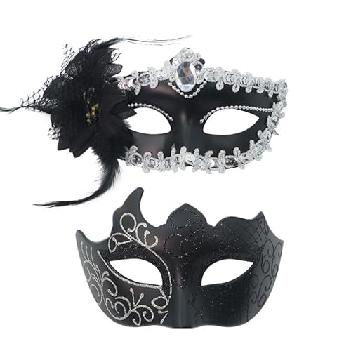 Venezianische Maskerade Maske, 2PCS Halloween Maske Klassische Spitze Augenmaske Maskenball Damen Herren Fasching Maskes Dress-Up Zubehör für Halloween Karneval Maskerade Party Kostüm(Silber) von YskerrigToy