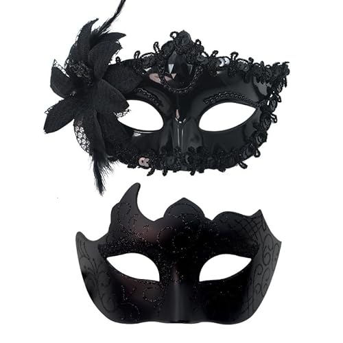 Venezianische Maskerade Maske, 2PCS Halloween Maske Klassische Spitze Augenmaske Maskenball Damen Herren Fasching Maskes Dress-Up Zubehör für Karneval Halloween Maskerade Party Kostüm(Schwarz) von YskerrigToy