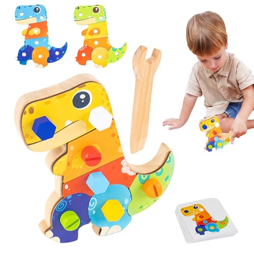 Handschraubspielzeug für Kinder | Schrauben-Dino-Spielzeug | Dinosaurier-Sensorbrett aus Holz, Dinosaurier-Sensorbrett aus Holz, niedliche, farbenfrohe Lernwerkzeuge, Sensorbrett für Feinmotorik und A von Ysvnlmjy