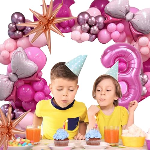 Ysvnlmjy Rosa Partyballons,Rosa Ballon-Geburtstagsparty-Set - Schleifen-Zahlen-Geburtstagsdekorationen-Party-Set,Latex-Luftballons in Rosa, rosa Metall-Latex-Luftballons mit von Ysvnlmjy