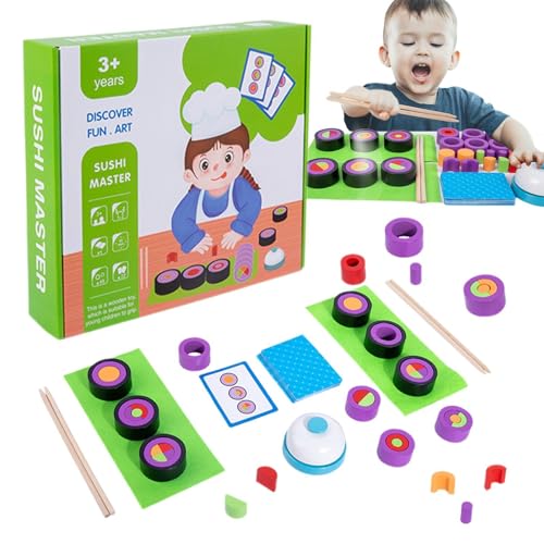 Ysvnlmjy Sushi Play Food Set,Play Kitchen Sushi Toy - Interaktives Lernspielzeug für Küche und Essen aus Holz - Das STEM-Spielspielzeug „Slicing Susie“ fördert die Greiffähigkeit und die von Ysvnlmjy