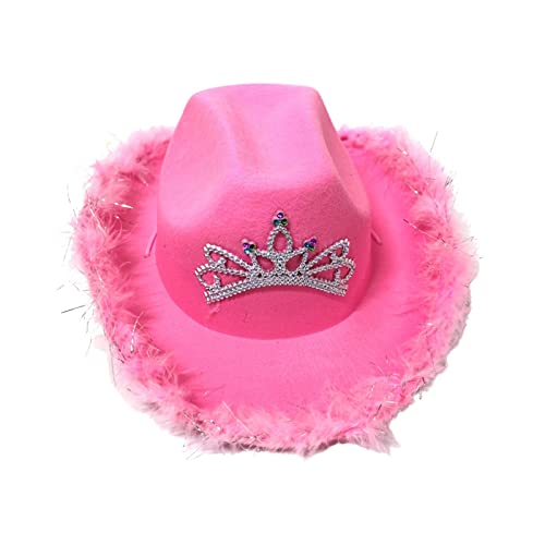 Ysvnlmjy Western Cowgirl Hat, Cowboy Hat with Tiara Crown, Blinking Shining Tiara Decorated Cowgirl Hat, Parties Light Up Cowgirl Birthday Party Hat Adjustable String Halloween Cow Girl Costume von Ysvnlmjy