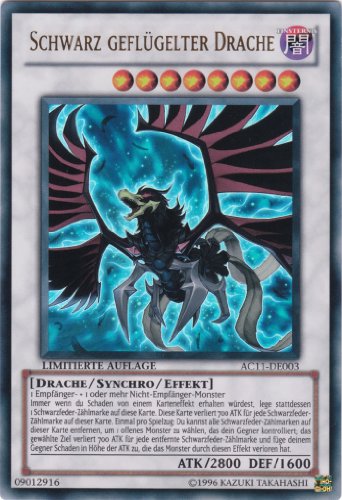 Yu-Gi-Oh Holo Schwarz geflügelter Drache AC11-DE003 ultra rare + Black Duelist Protector von Yu-Gi-Oh! (Konami)