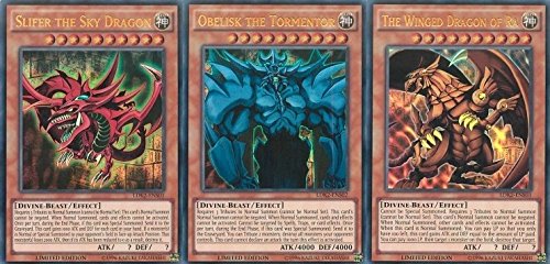 Yu Gi Oh Ägyptisches Götterkarten-Set - Egyptian Gods - Slifer der Himmelsdrache (LDK2-DES01), Obelisk der Peiniger (LDK2-DES02), Der geflügelte Drache von Ra (LDK2-DES03) - Deutsch - German von Yu Gi Oh