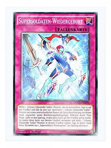 DOCS-DE070 Supersoldaten-Wiedergeburt 1. Auflage im Set mit original Gwindi Kartenschutzhülle von Yu-Gi-Oh!