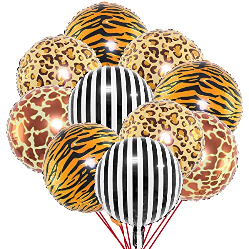 18 Zoll Safari Animal-Print Luftballons,Zebrastreifen Liner Gepard Rund Aluminium Ballon,Dschungel Tier Luftballons,für Dschungel Thema Baby Shower Geburtstag, 16 Stücke von YuChiSX