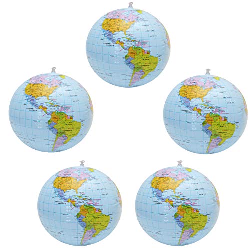 YuChiSX 5 Stück Aufblasbare Globe PVC World Globe aufblasbar Earth Beach Ball für Strand Spielen oder Lehre, ideal für Strand, Pool, Geburtstagsfeiern，Wissenschaft Geographie Bildung von YuChiSX