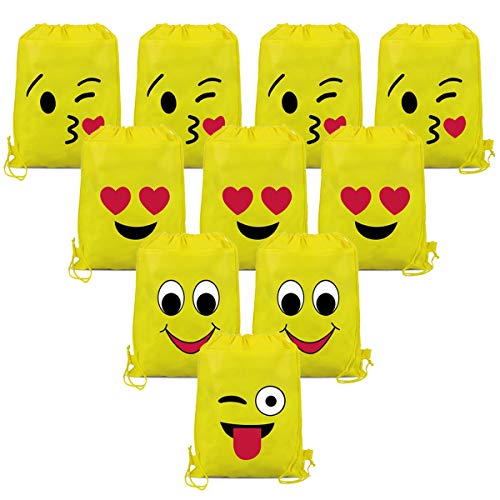 YuChiSX Emoji Turnbeutel für Kinder (10 Stück),Emoji Sporttaschen Geschenktüte Partytüten Waschbar Kinder-Rucksack für Kindergeburtstag Gastgeschenk Party Weihnachten von YuChiSX