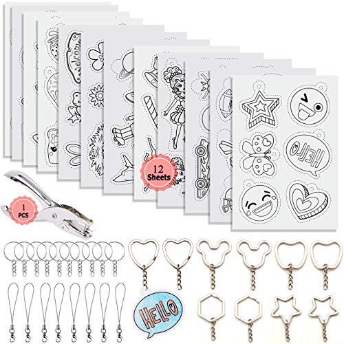 YuChiSX Schrumpfplastikblatt Satz,Schrumpf-Kunststoff-Bogen-Set,Schrumpfpapier,Wärme Shrinky Blätter Pack Enthält 12 Schrumpfkunstpapier Locher, Schlüsselanhängerzubehör für Kinder Craft von YuChiSX