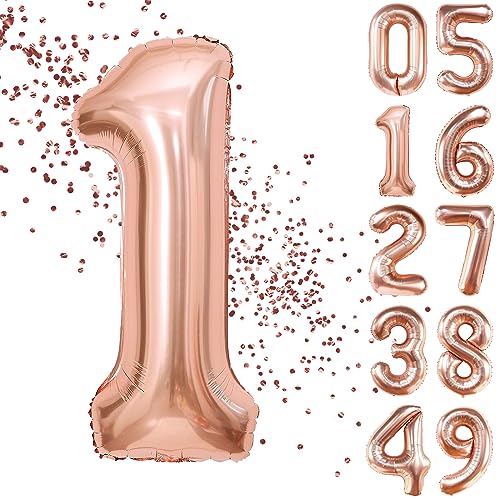YuSaug Geburtstag Zahlen Luftballon, 40" Folienballon 0 to 9 Roségold Helium Ballon, Folienballon 3 XXL Riesen Folienballon Geburtstagsdeko Ballon Zahl Deko zum Geburtstag Fliegt mit Helium-1 von YuSaug