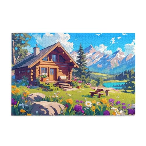 Puzzle 1500 Teile, Puzzle Erwachsene, Holzpuzzle Berg Impossible Jigsaw, Clevere Rätsel, HD Farbe Jigsaw mit Geschenkbox Verpackung for Room Decor, Geschenke für Frauen Holzhaus 87x57cm p-781 von Yuammgxi