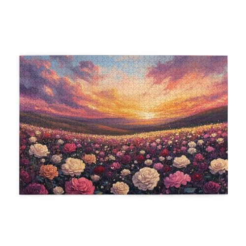 Puzzle 1500 Teile, Puzzle Erwachsene, Holzpuzzle Blumenmeer Impossible Jigsaw, Clevere Rätsel, Farbe Jigsaw Geschenkbox Verpackung for Room Decor, Geschenke für Frauen Sonnenuntergang 87x57cm p-1090 von Yuammgxi