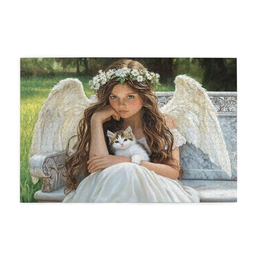 Puzzle 1500 Teile, Puzzle Erwachsene, Holzpuzzle Engel Impossible Jigsaw, Clevere Rätsel, HD Farbe Jigsaw mit Geschenkbox Verpackung for Aesthetic Room Decor, Geschenke für Frauen Katze 87x57cm p-949 von Yuammgxi