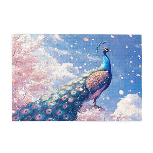 Puzzle 1500 Teile, Puzzle Erwachsene, Holzpuzzle Japan Impossible Jigsaw, Clevere Rätsel, HD Farbe Jigsaw mit Geschenkbox Verpackung for Aesthetic Room Decor, Geschenke für Frauen Pfau 87x57cm p-293 von Yuammgxi