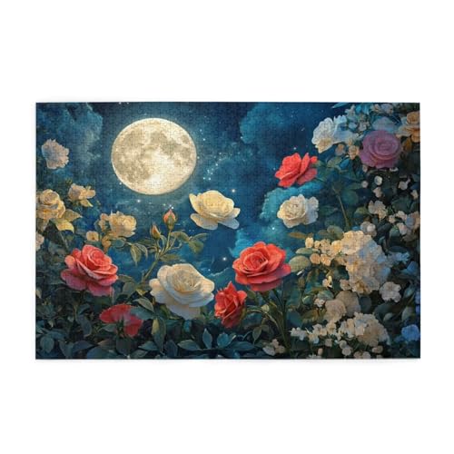 Puzzle 1500 Teile, Puzzle Erwachsene, Holzpuzzle Mond Impossible Jigsaw, Clevere Rätsel, HD Farbe Jigsaw mit Geschenkbox Verpackung for Aesthetic Room Decor, Geschenke für Frauen Rose 87x57cm p-1193 von Yuammgxi