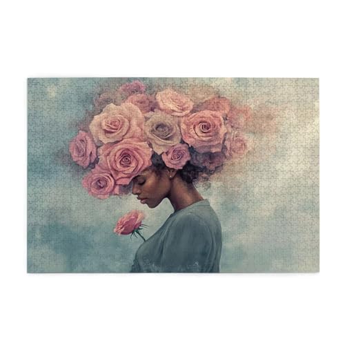 Puzzle 1500 Teile, Puzzle Erwachsene, Holzpuzzle Rose Impossible Jigsaw, Clevere Rätsel, HD Farbe Jigsaw mit Geschenkbox Verpackung for Aesthetic Room Decor, Geschenke für Frauen Frau 87x57cm p-705 von Yuammgxi