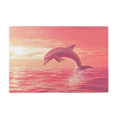 Puzzle 1500 Teile, Puzzle Erwachsene, Holzpuzzle Sonnenuntergang Impossible Jigsaw, Clevere Rätsel, Farbe Jigsaw mit Geschenkbox Verpackung for Room Decor, Geschenke für Frauen Delphin 87x57cm p-1310 von Yuammgxi