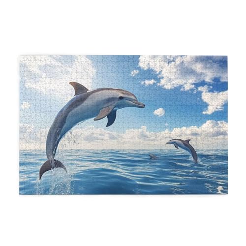 Puzzle 1500 Teile, Puzzle Erwachsene, Holzpuzzle Tier Impossible Jigsaw, Clevere Rätsel, HD Farbe Jigsaw mit Geschenkbox Verpackung for Aesthetic Room Decor, Geschenke für Frauen Delphin 87x57cm p-89 von Yuammgxi